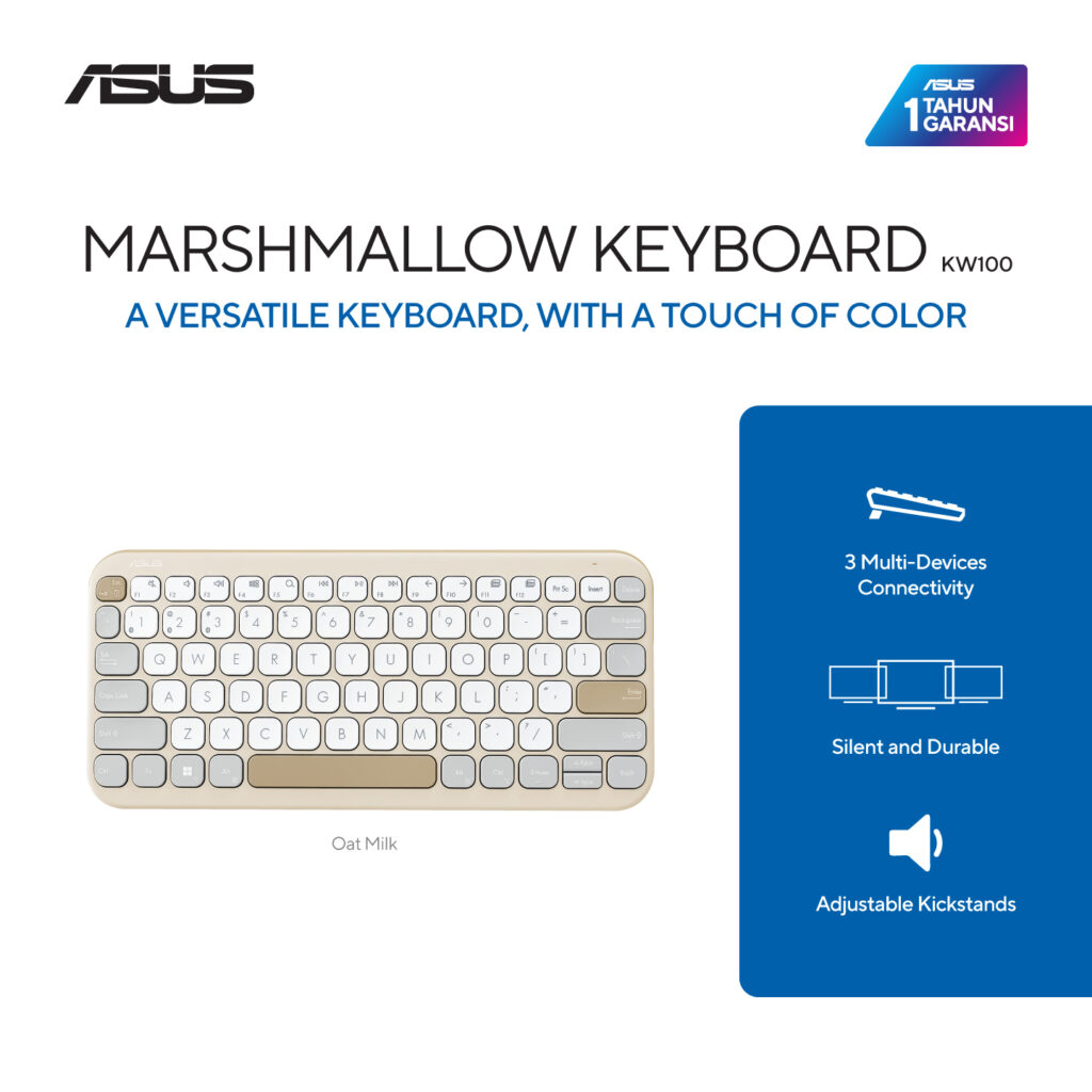 ASUS Marshmallow Keyboard KW100 / Wireless / BT / Oat Milk