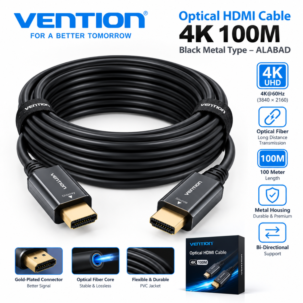 Vention Optical HDMI Cable 4K 100M Black Metal Type - ALABAD