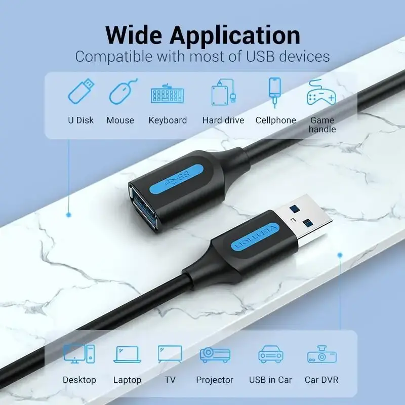 Venttion Vention Extension Cable USB 2.0 A Male to A Female 5M Black PVC Type ...